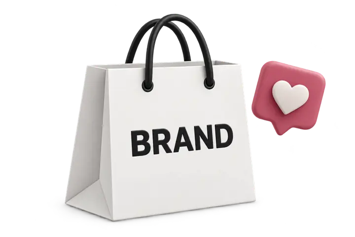 Shopping bag with a brand label and a heart
