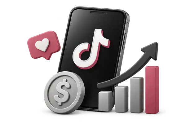 TikTok earnings growth with a coin and an upward chart